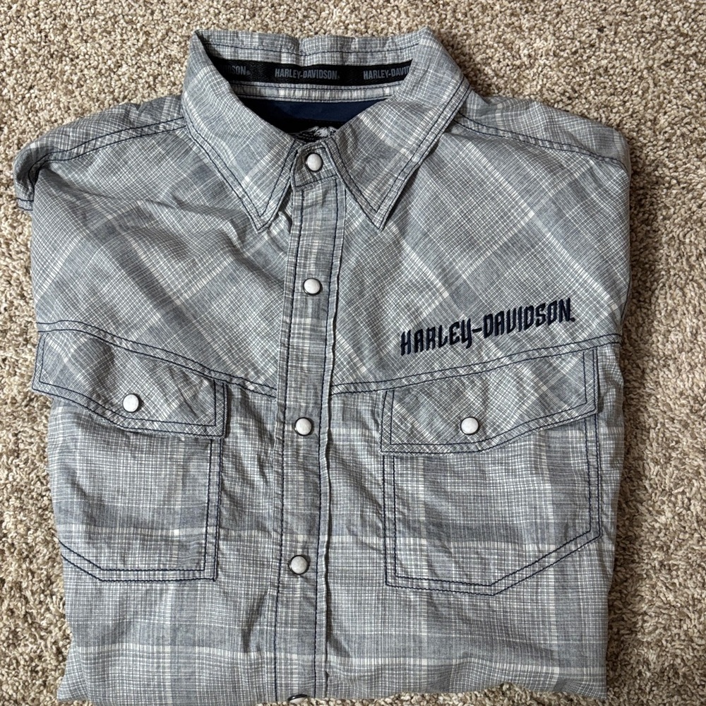 Harley-Davidson Plaid Gray Men's Button Down Shirt